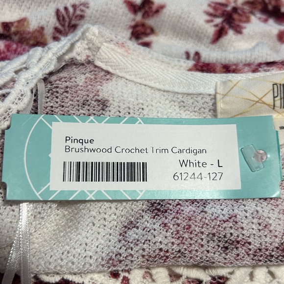 Pinque Stitch Fix Brushwood Crochet Trim Open Floral Cardigan | NWT | Size L - Picture 11 of 11